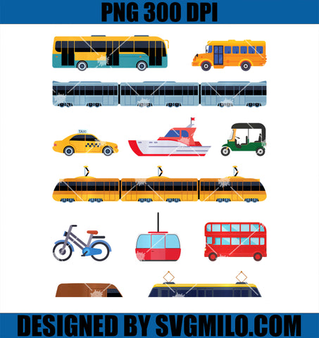 Set of Public Transportation Vehicles for Boy and Girl PNG