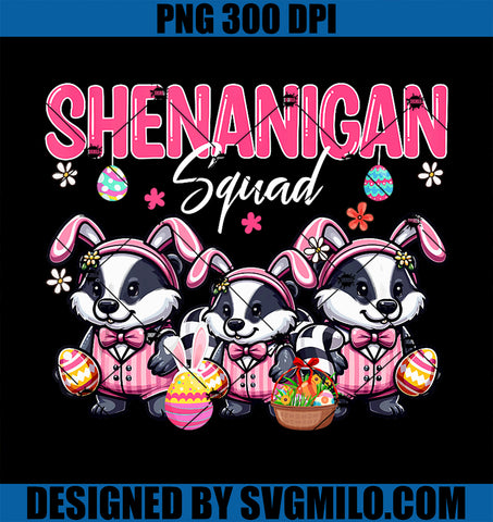 Shenanigan Squad PNG, Three Easter Bunny Badgers Hunting Eggs PNG