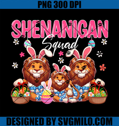Shenanigan Squad PNG, Three Easter Bunny Lions Hunting Eggs PNG