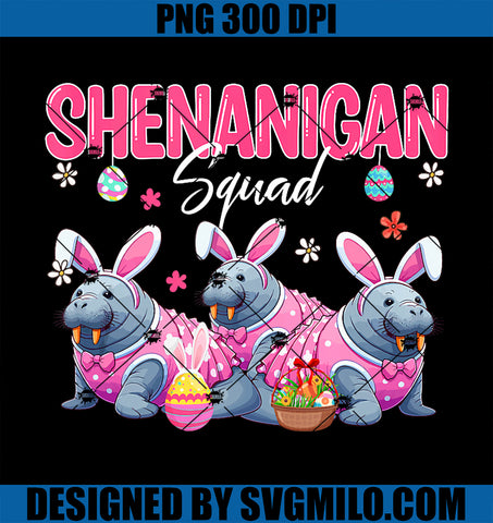 Shenanigan Squad PNG, Three Easter Bunny Manatees Hunting Eggs PNG