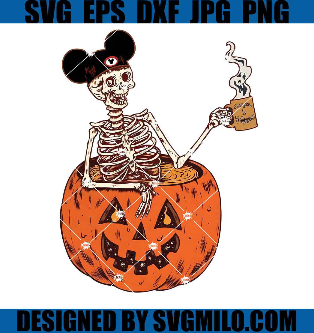 Skeleton Drinking Pumpkin Coffee Everyday PNG, Disney Skull PNG, Mickey Skeleton PNG