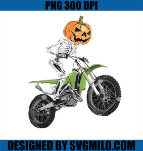 Skeleton Dirt Bike Rider Halloween PNG, Pumpkin Motocross Biker