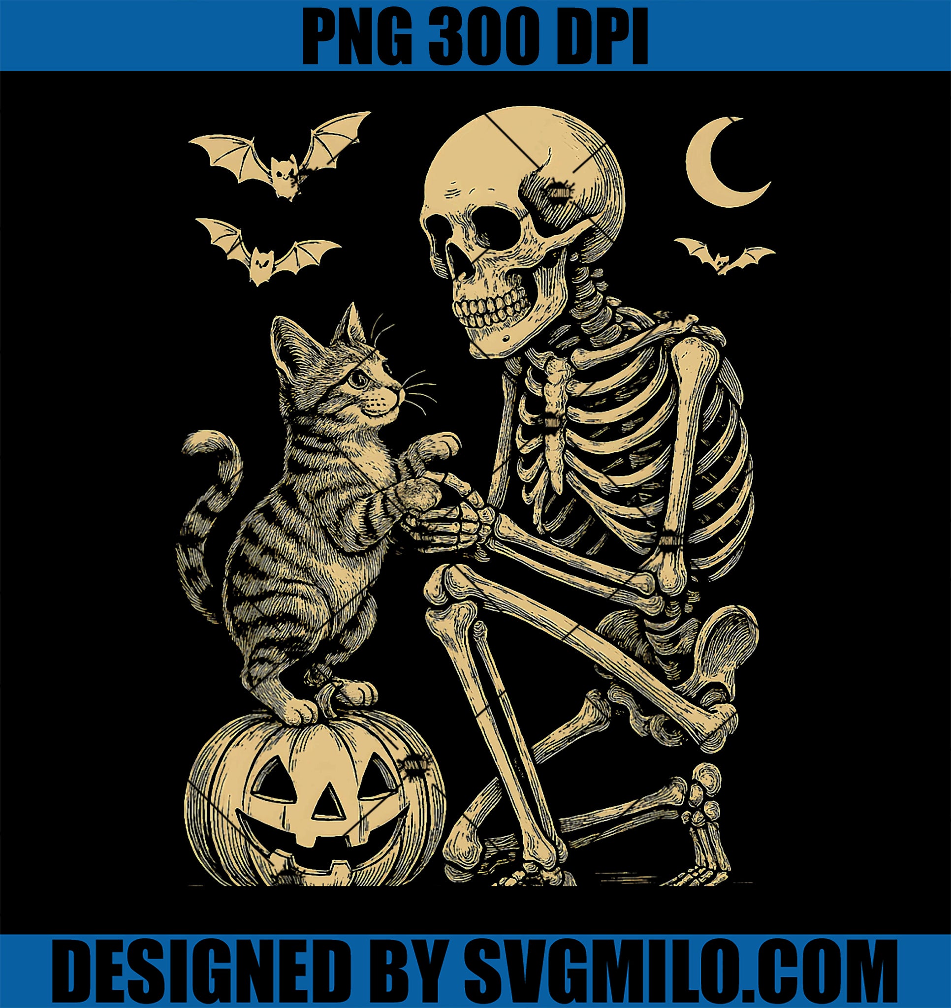 Skeleton Hugging Cat Lover Cat PNG, Skeleton Halloween PNG