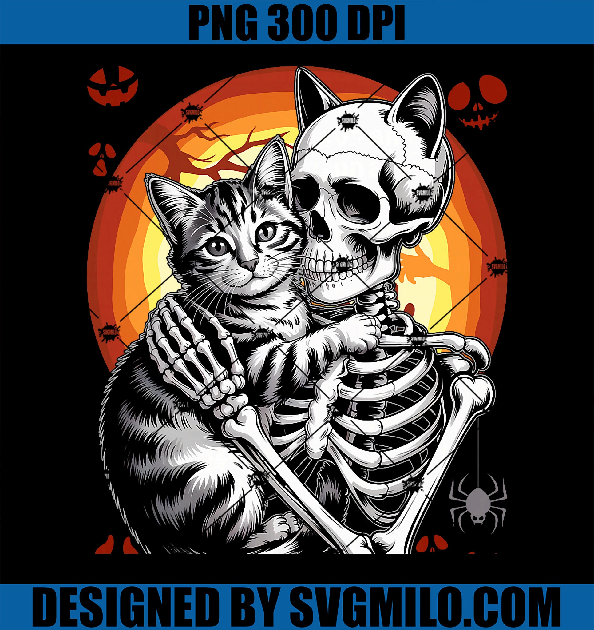 Skeleton Hugging Cat Lover Halloween PNG, Funny Apparel PNG