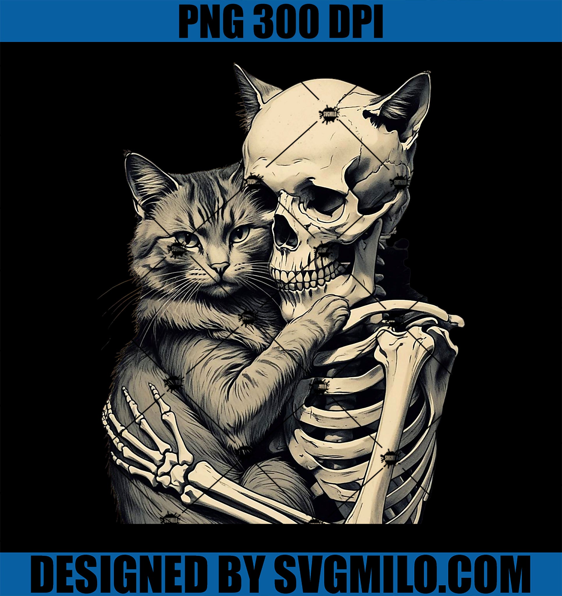 Skeleton Hugging Cat Lover Halloween Tee PNG, Funny Apparel PNG