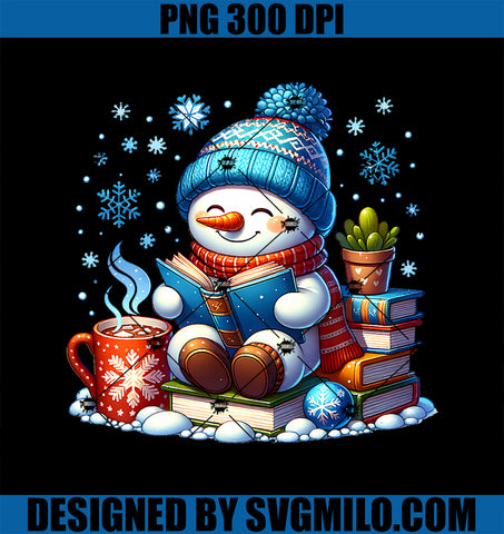 Snowman Reading Book Lovers Christmas Bookworm Librarian PNG