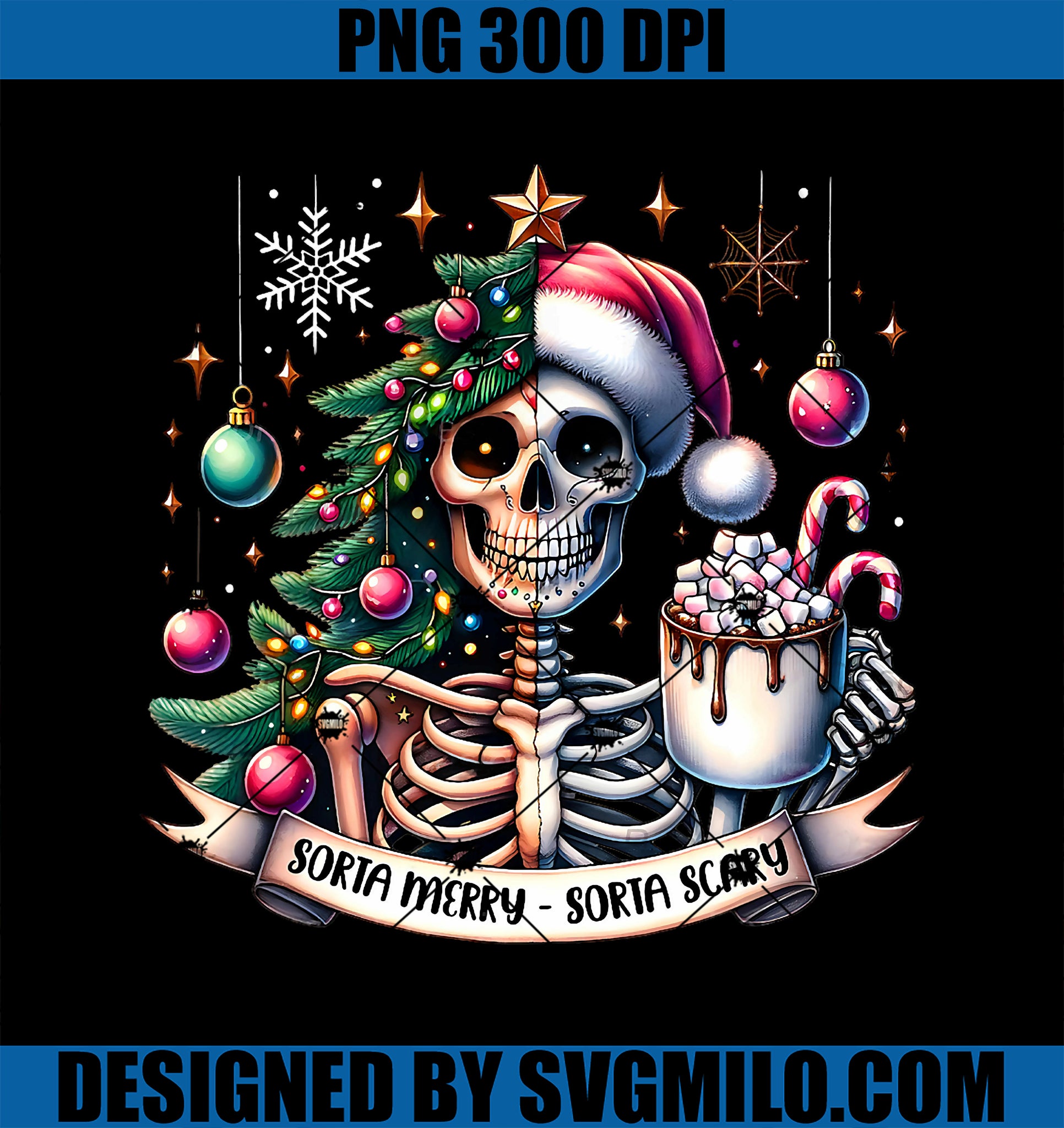 Sorta Merry Sorta Scary Skeleton Hot Cocoa Christmas Pajamas PNG