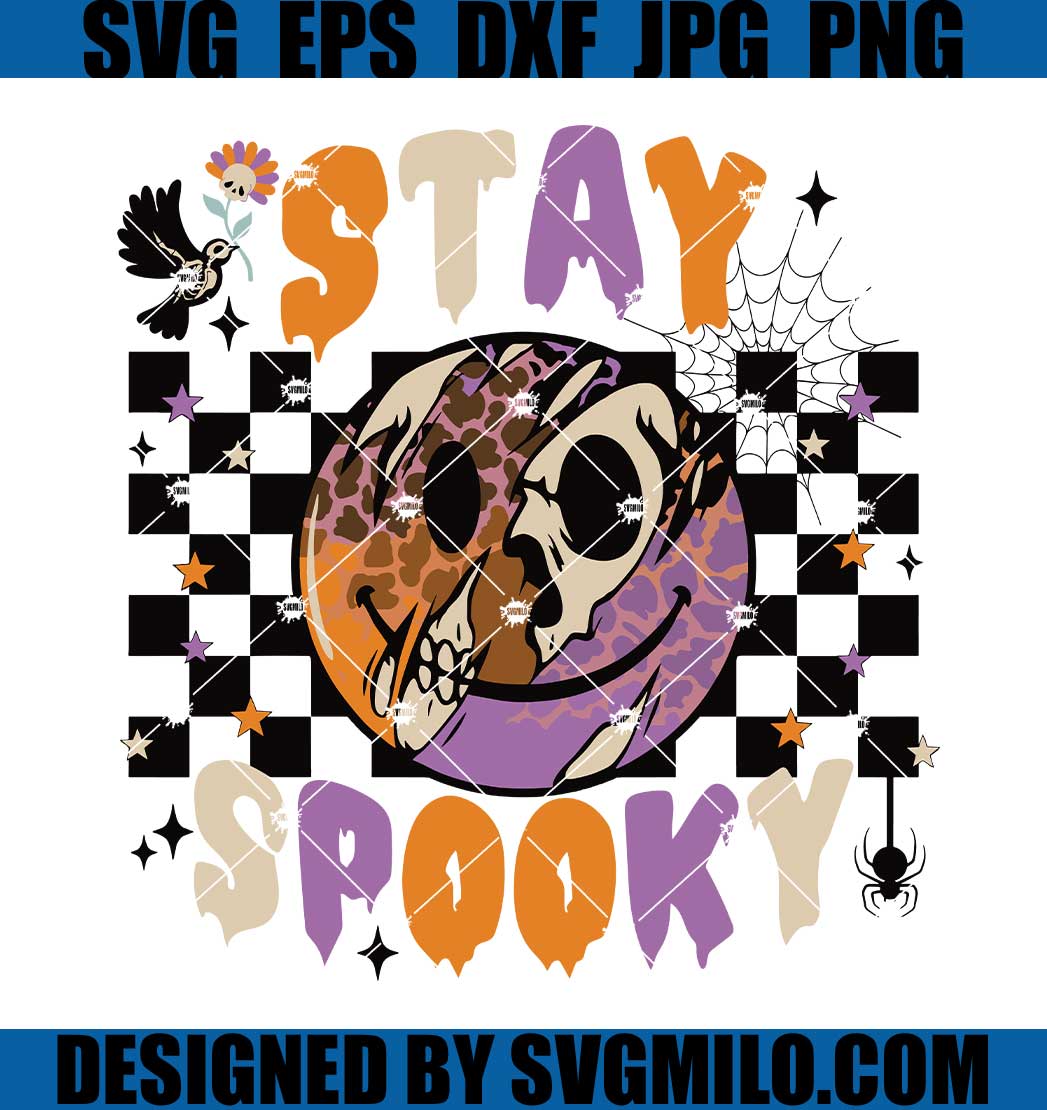 Stay Spooky SVG, Smile Face Leopard SVG, Retro Halloween SVG