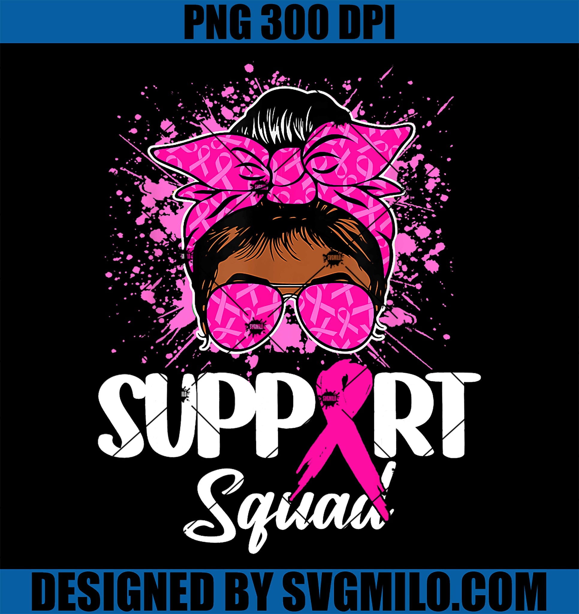 Support Squad PNG, Messy Bun Pink Ribbon Breast Cancer Awareness PNG