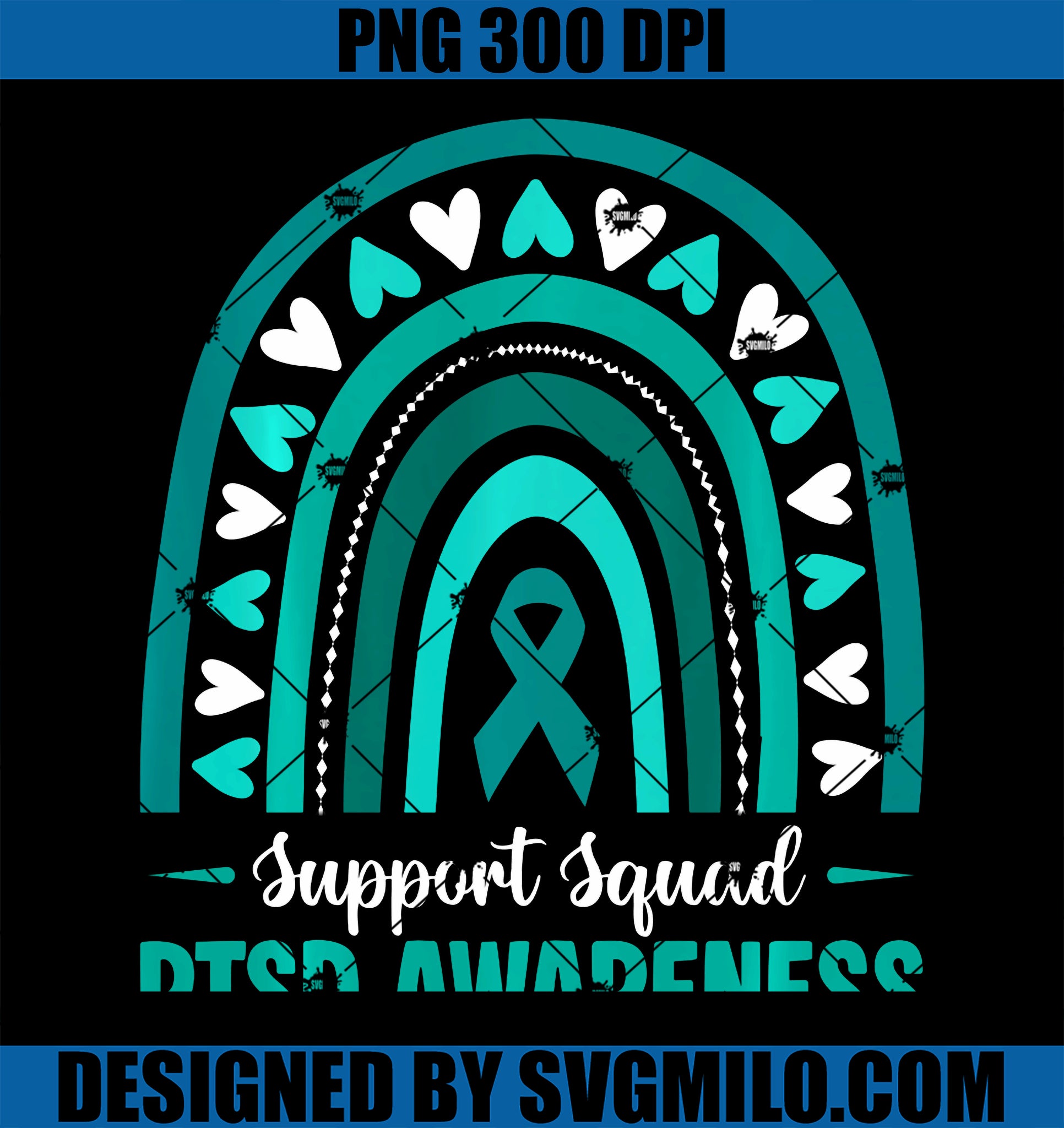 Support Squad PTSD Awareness PNG, Teal Ribbon Rainbow PNG