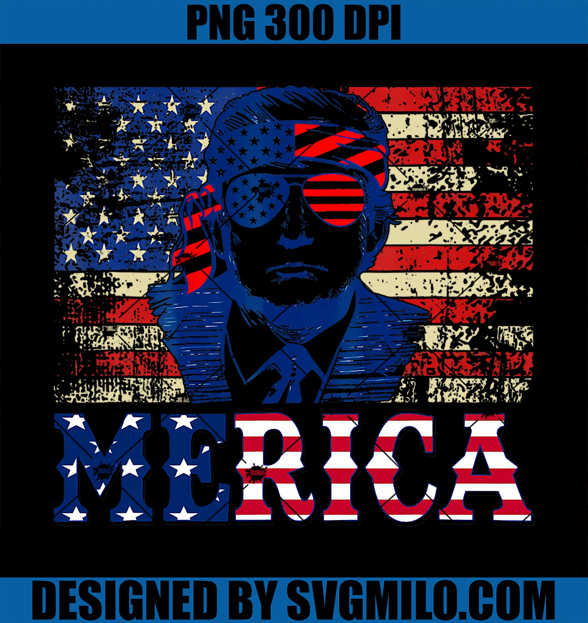 TRUMP MERICA PNG, Fourth 4th Of July Trump American Flag PNG