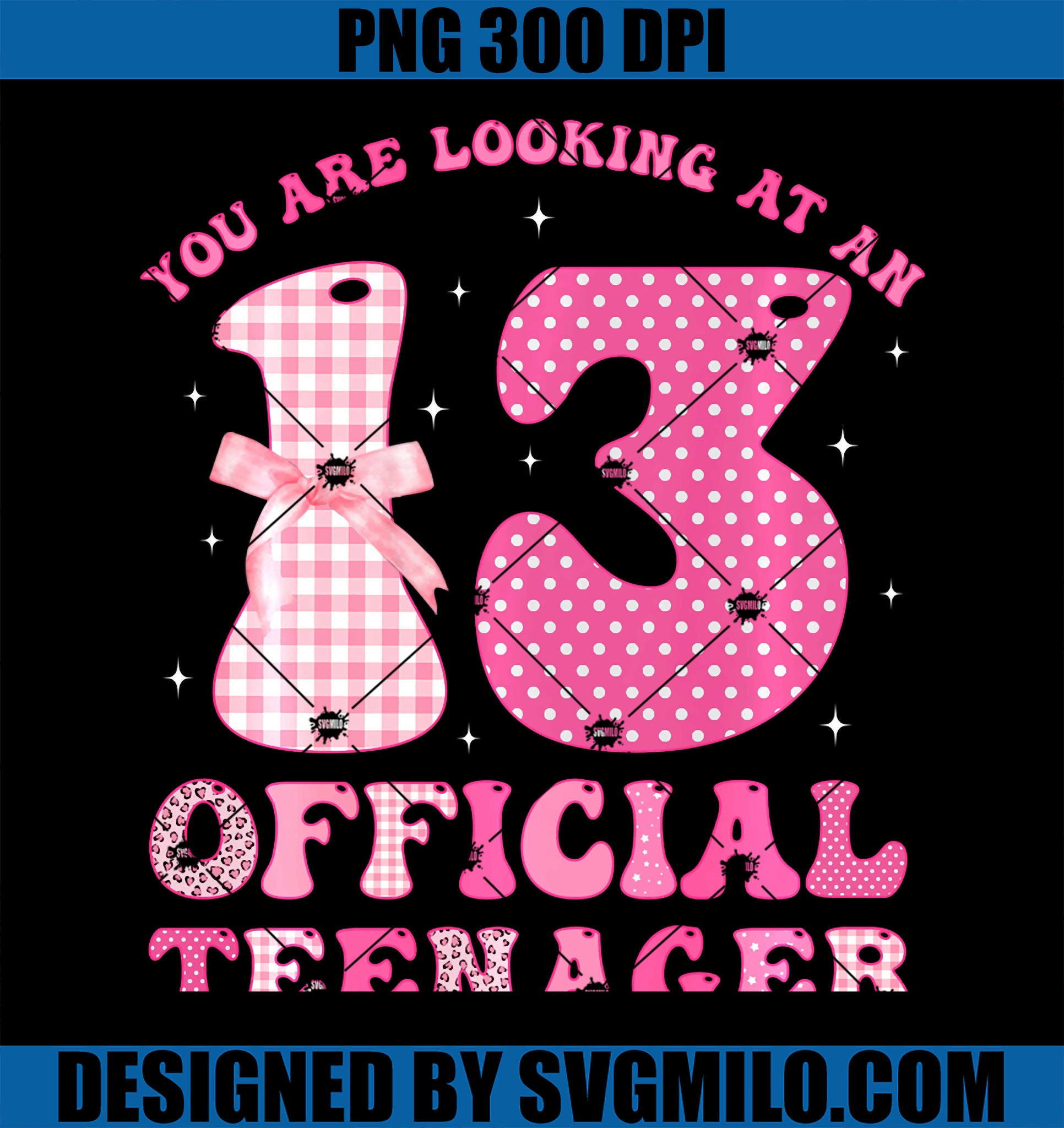 Teenager 13 Years Old Pink Bow 13th Birthday Girl PNG