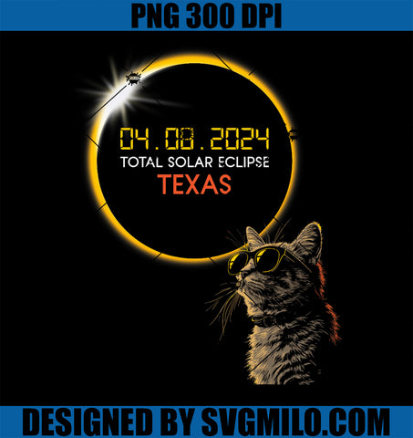 Texas Solar Eclipse 2024 Cat Wearing Solar Eclipse Glasses PNG