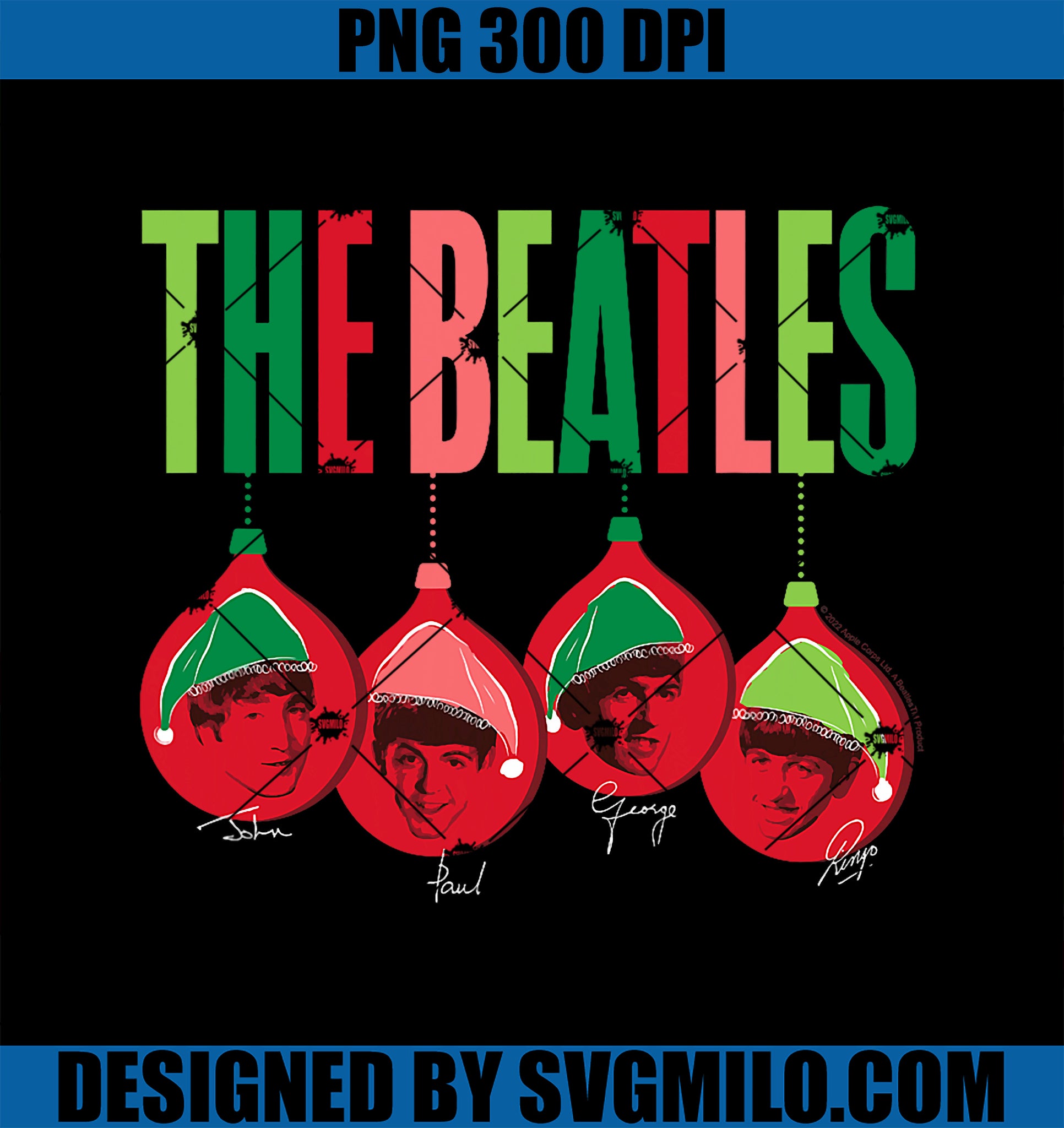 The Beatles PNG, Christmas Santa Ornaments With Band Members PNG