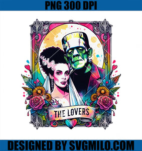 The Lovers Tarot Horror Neon Bleached PNG, Frankenstein Halloween PNG