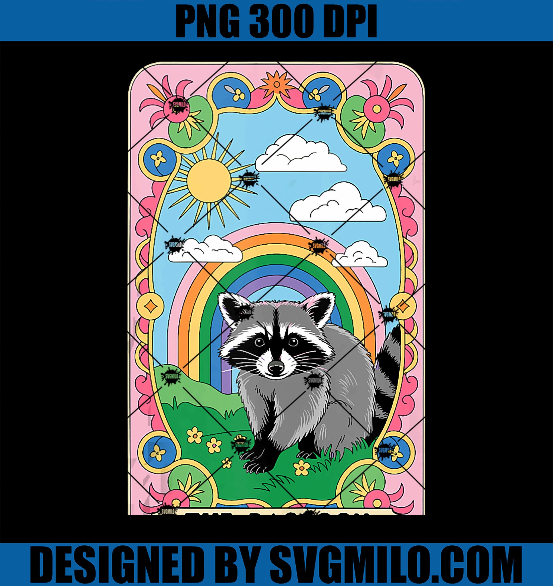 The Raccoon PNG, Tarot Card Rainbow Hippie Funny Racoon PNG