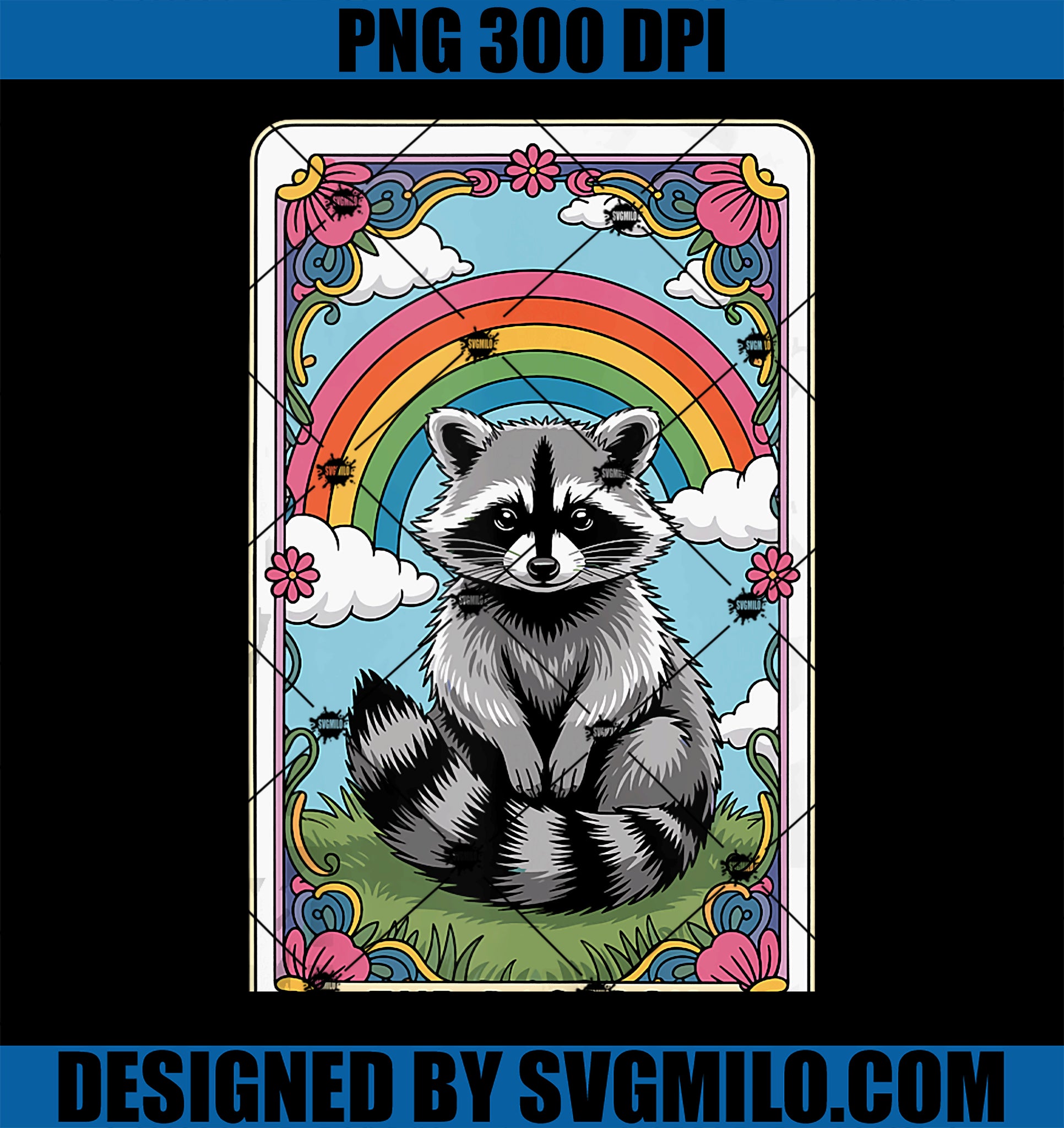The Raccoon Tarot Card Hippie Rainbow PNG, Funny Racoon PNG