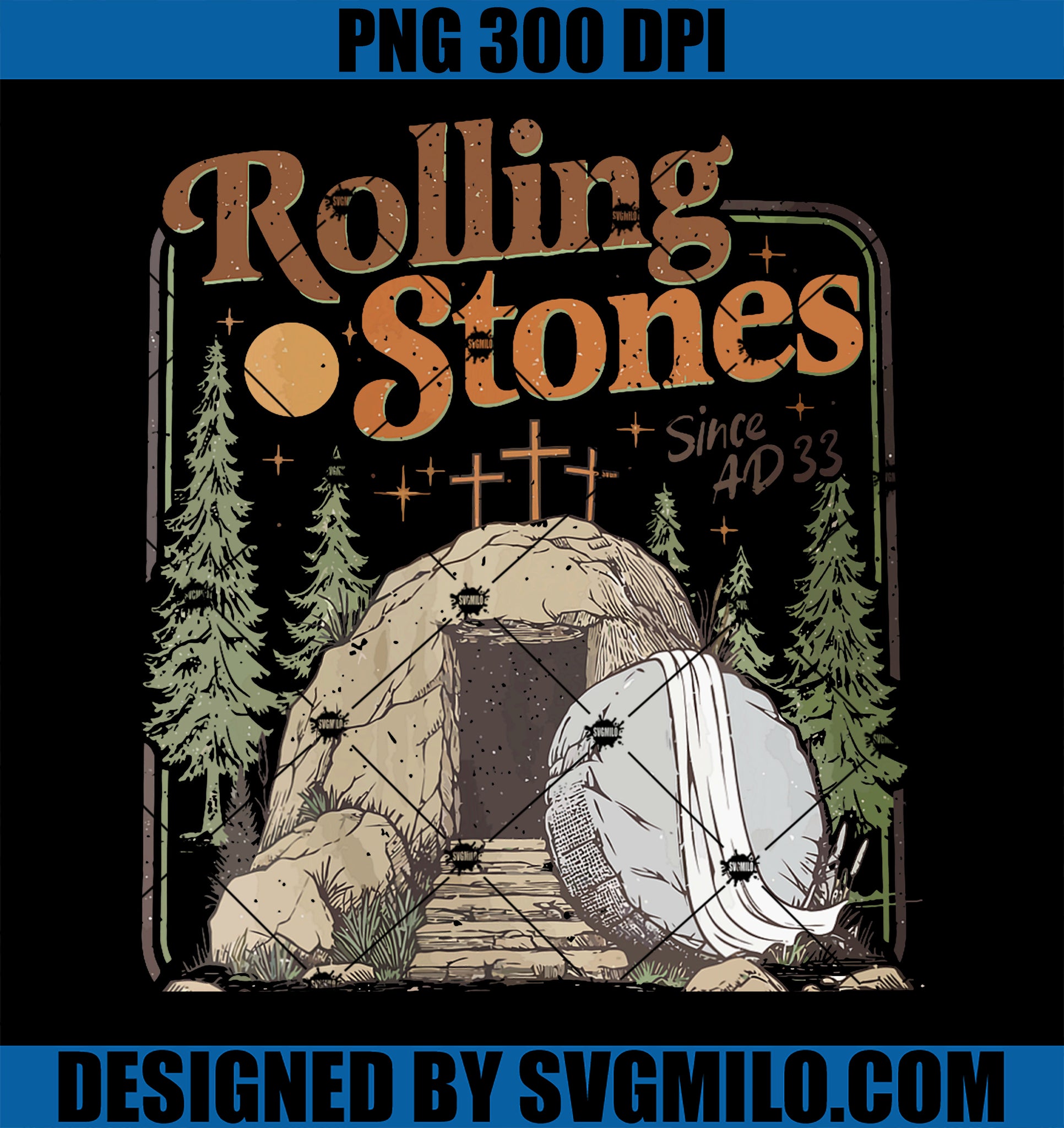 The Stone Was Rolled Away PNG, He Is Alive Retro Christian Easter PNG