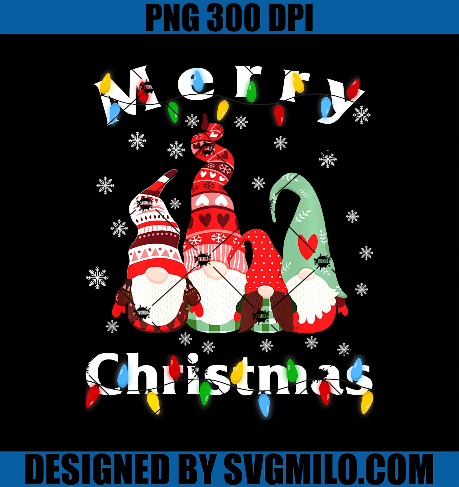 Three Gnomes Matching Family PNG, Merry Christmas Tree Lights PNG