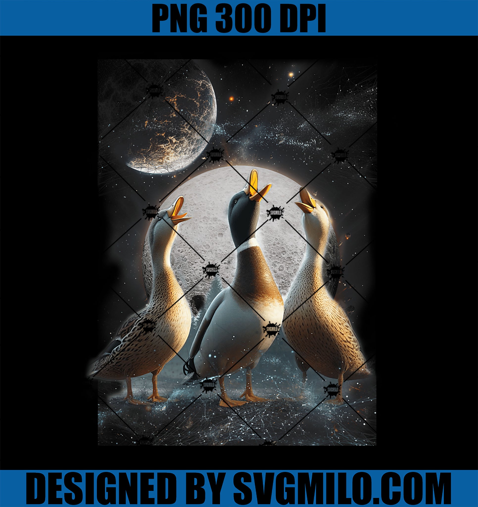 Three Ducks Howling At The Moon PNG, Funny Pet Parody Duck PNG