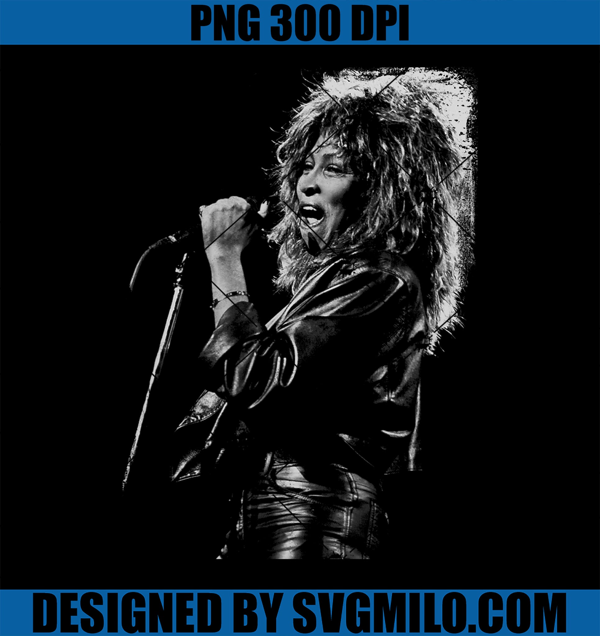 Tina Turner Singing Live B&W PNG, By Stephen Wright PNG