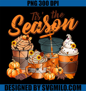 Tis The Season Pumpkin Leaf Latte Fall PNG, Thanksgiving Pumpkin PNG