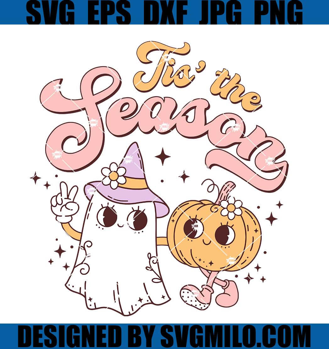 Tis the Season SVG, Cute Pumpkin SVG, Retro Halloween SVG