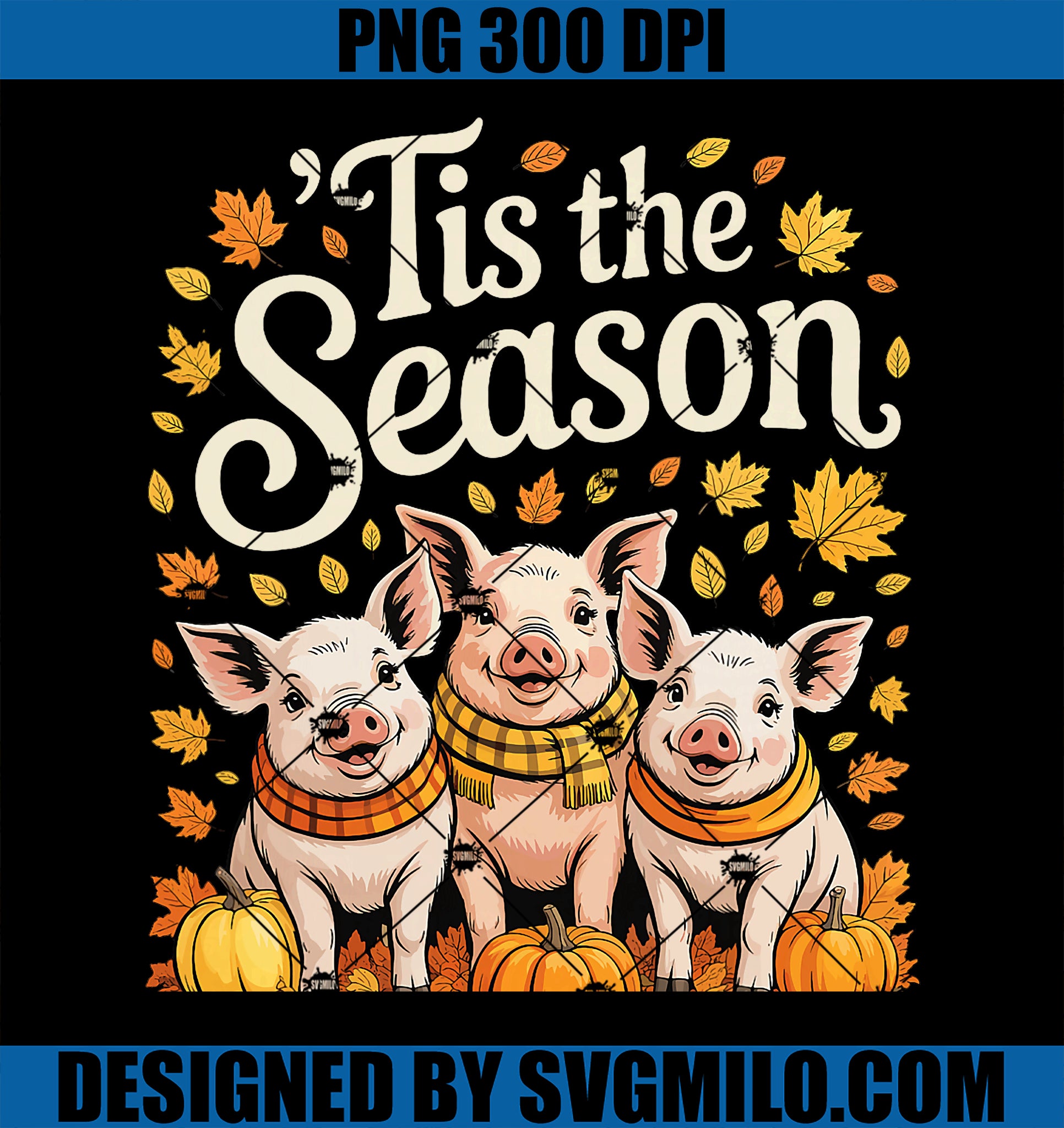 Tis The Season PNG, Pig Fall Autumn Pumpkin Farm Animal PNG