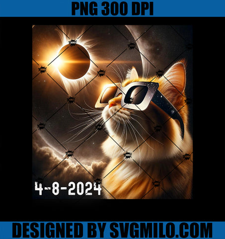 Total Solar Eclipse 2024 Cat Wearing Solar Eclipse Glasses PNG