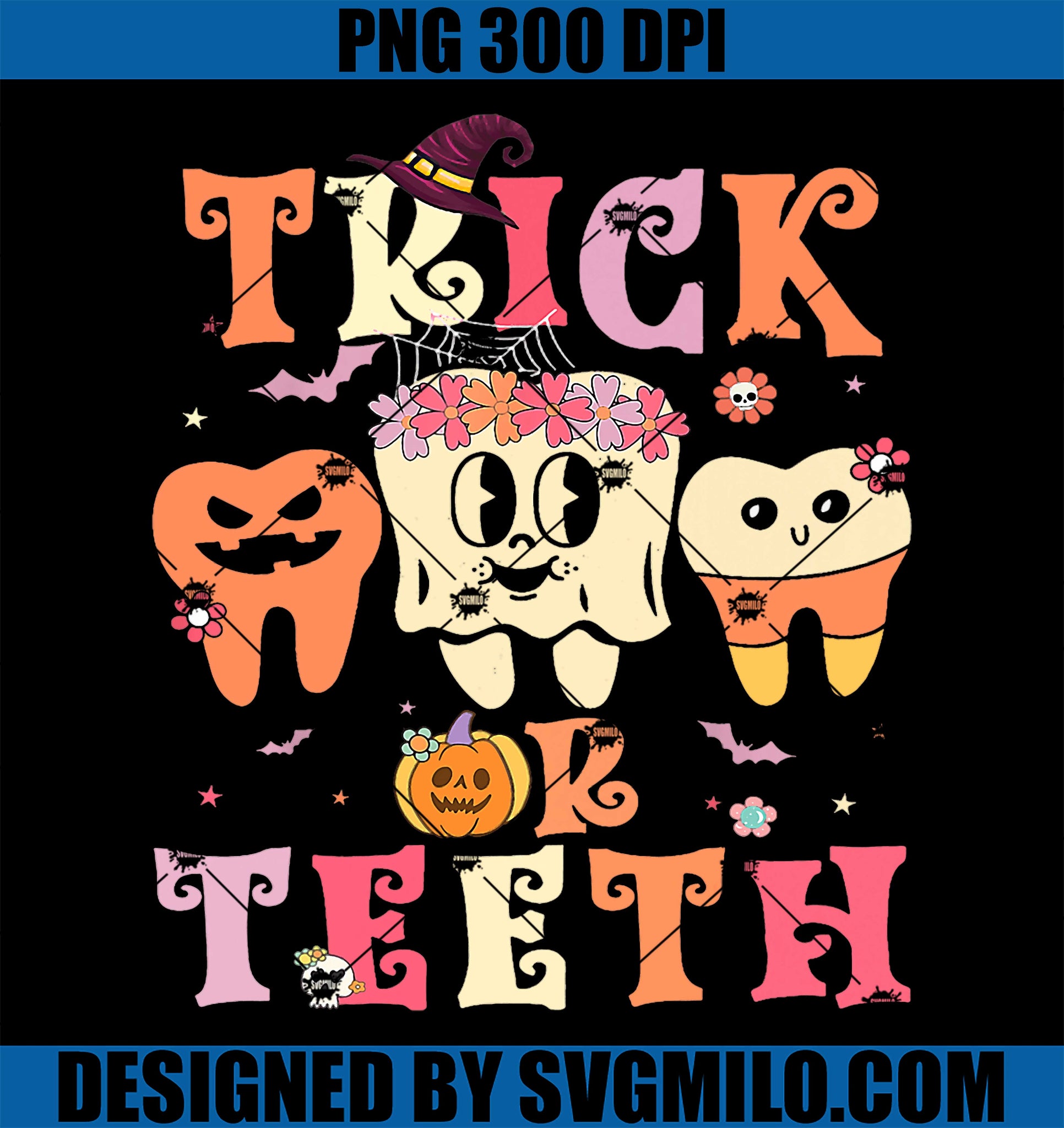 Trick Or Teeth PNG, Ghost Groovy Dental Halloween Treat Dentist PNG