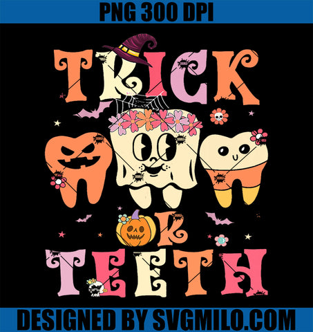 Trick Or Teeth PNG, Ghost Groovy Dental Halloween Treat Dentist PNG