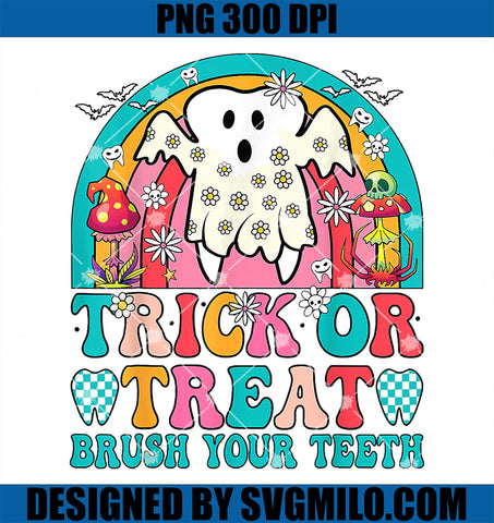 Trick Or Treat Brush Your Teeth PNG, Boo Ghost Halloween Dentist PNG