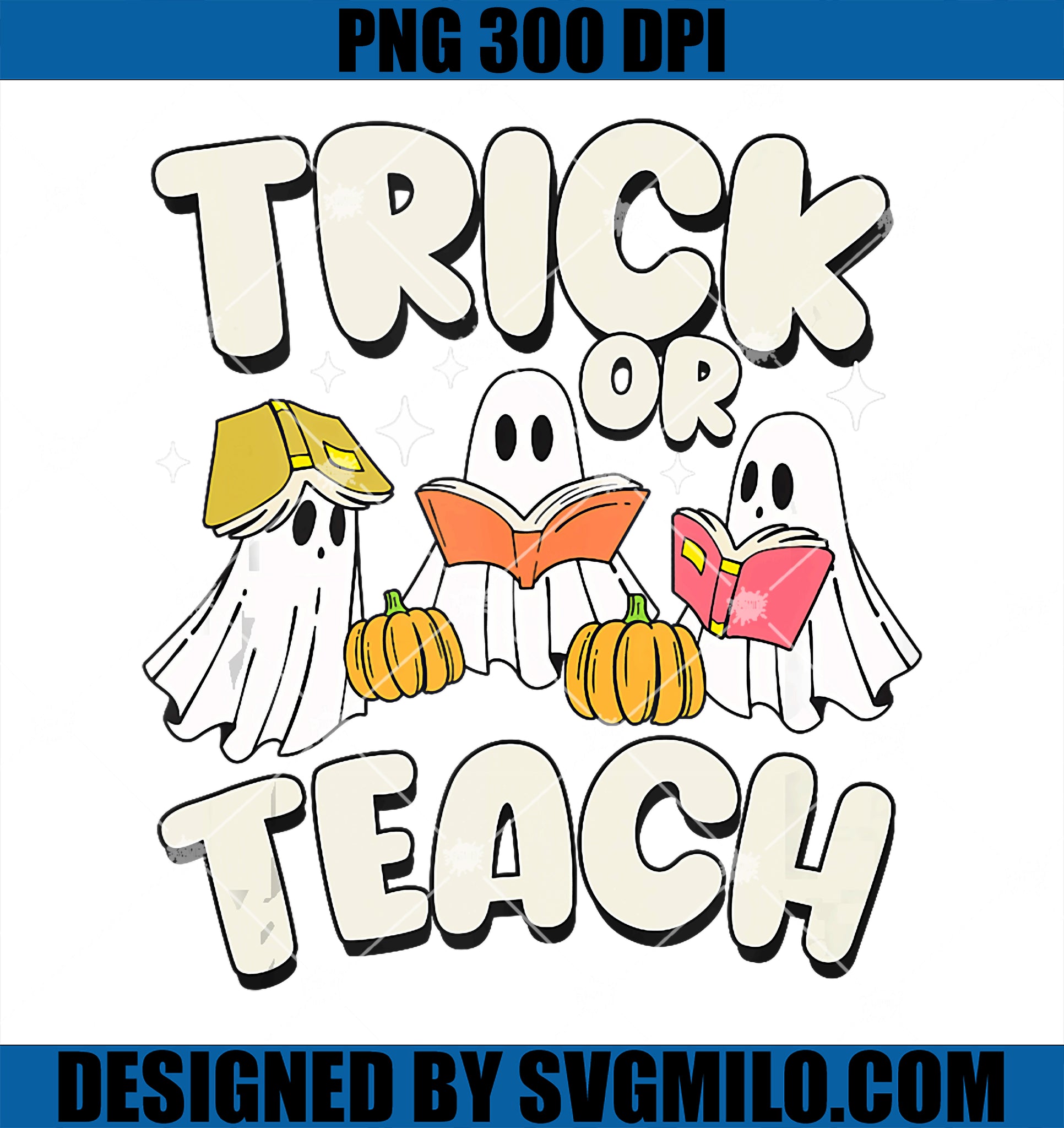 Trick Or Teach Halloween Ghost PNG, Teacher Groovy Floral Ghost PNG