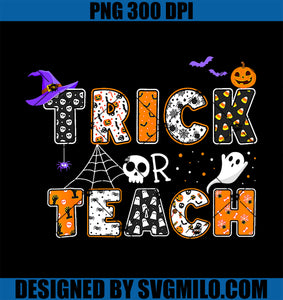 Trick Or Teach PNG, Ghost Pumpkin Skull Halloween PNG, Halloween Teacher PNG