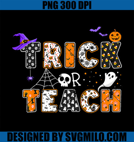 Trick Or Teach PNG, Ghost Pumpkin Skull Halloween PNG, Halloween Teacher PNG