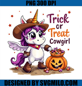 Trick Or Treat Cowgirl Unicorn Halloween PNG