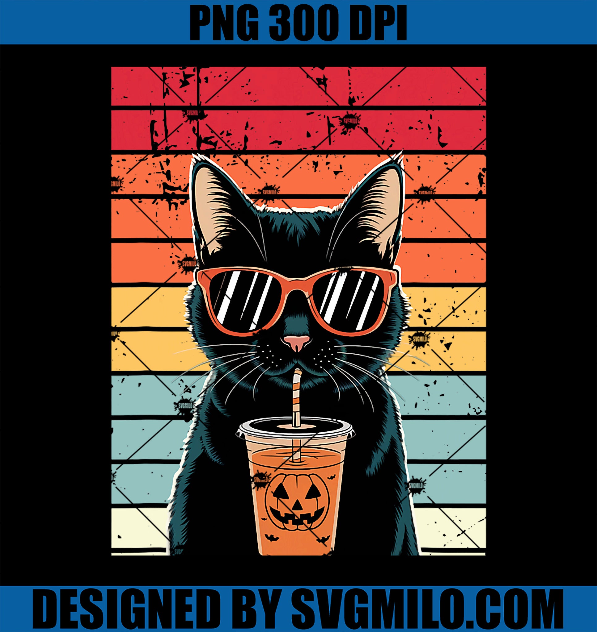 Trick or Treat Black Cat Hipster PNG, Funny Halloween Black Cat PNG