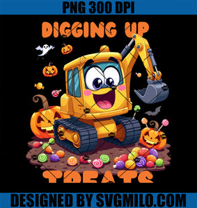 Trick or Treat Excavator PNG, Candy Kids Pumpkins Bats PNG