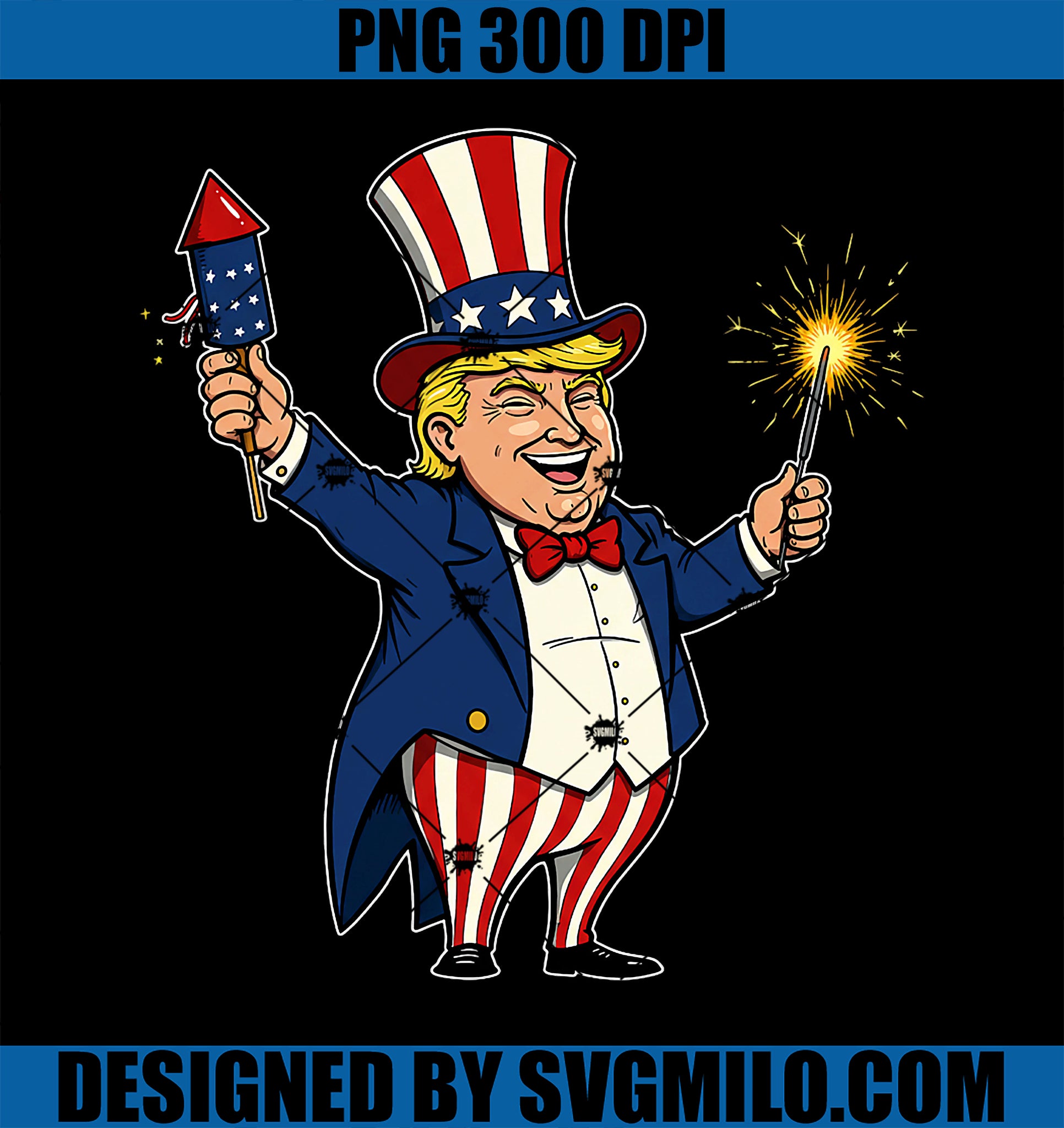 Trump 4th Of July Uncle PNG, Sam Hat Fireworks Patriotic PNG