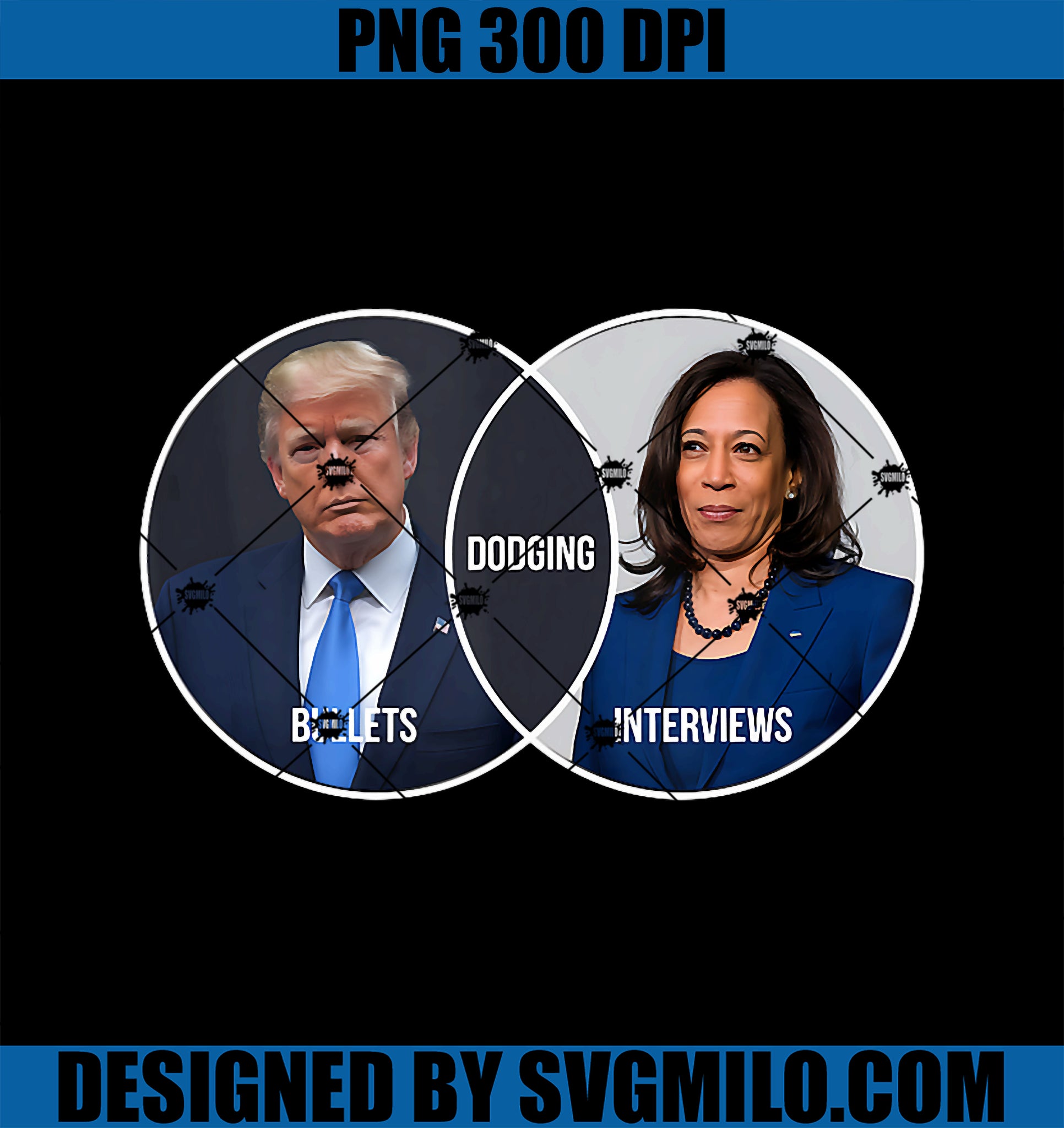 Trump Dodging Bullets Interviews Kamala Venn Diagram Funny PNG