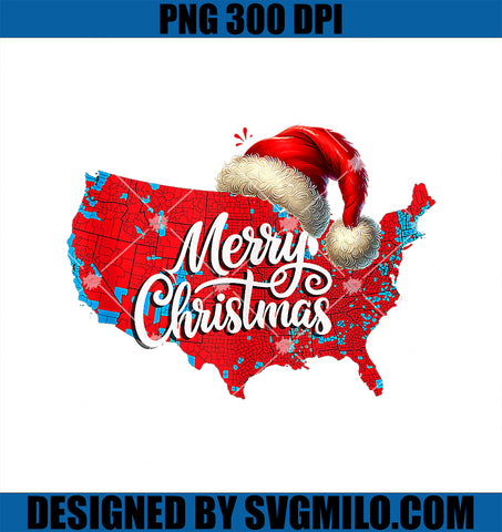 Trump Election Map Merry Christmas Holiday Santa Hat Xmas PNG