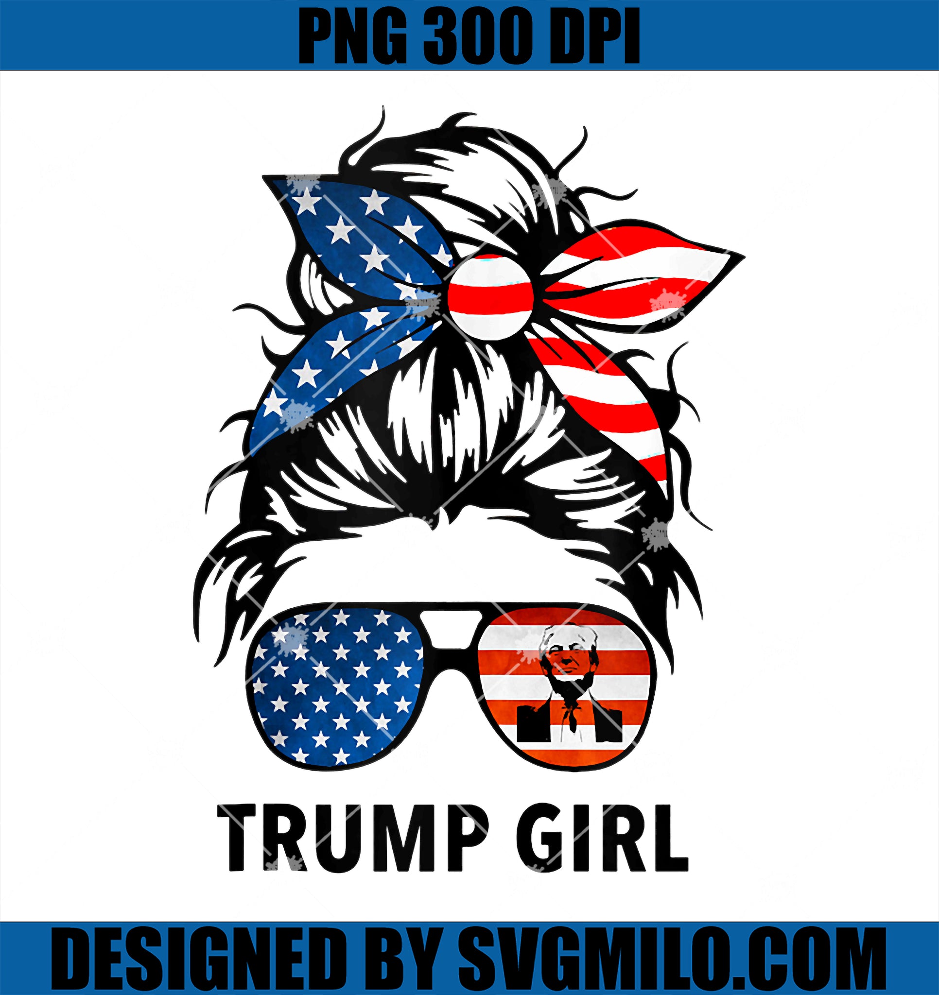 Trump Girl Messy Bun PNG, Trump 2024 Election American Flag PNG