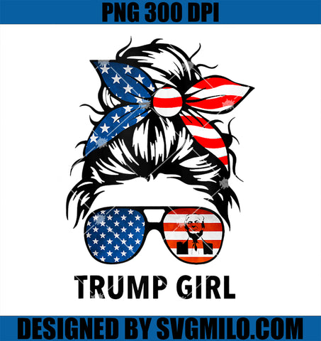 Trump Girl Messy Bun PNG, Trump 2024 Election American Flag PNG