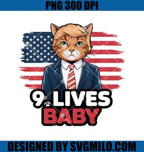 Trump Hair Cat in Suit with American Flag Nine Lives Baby PNG