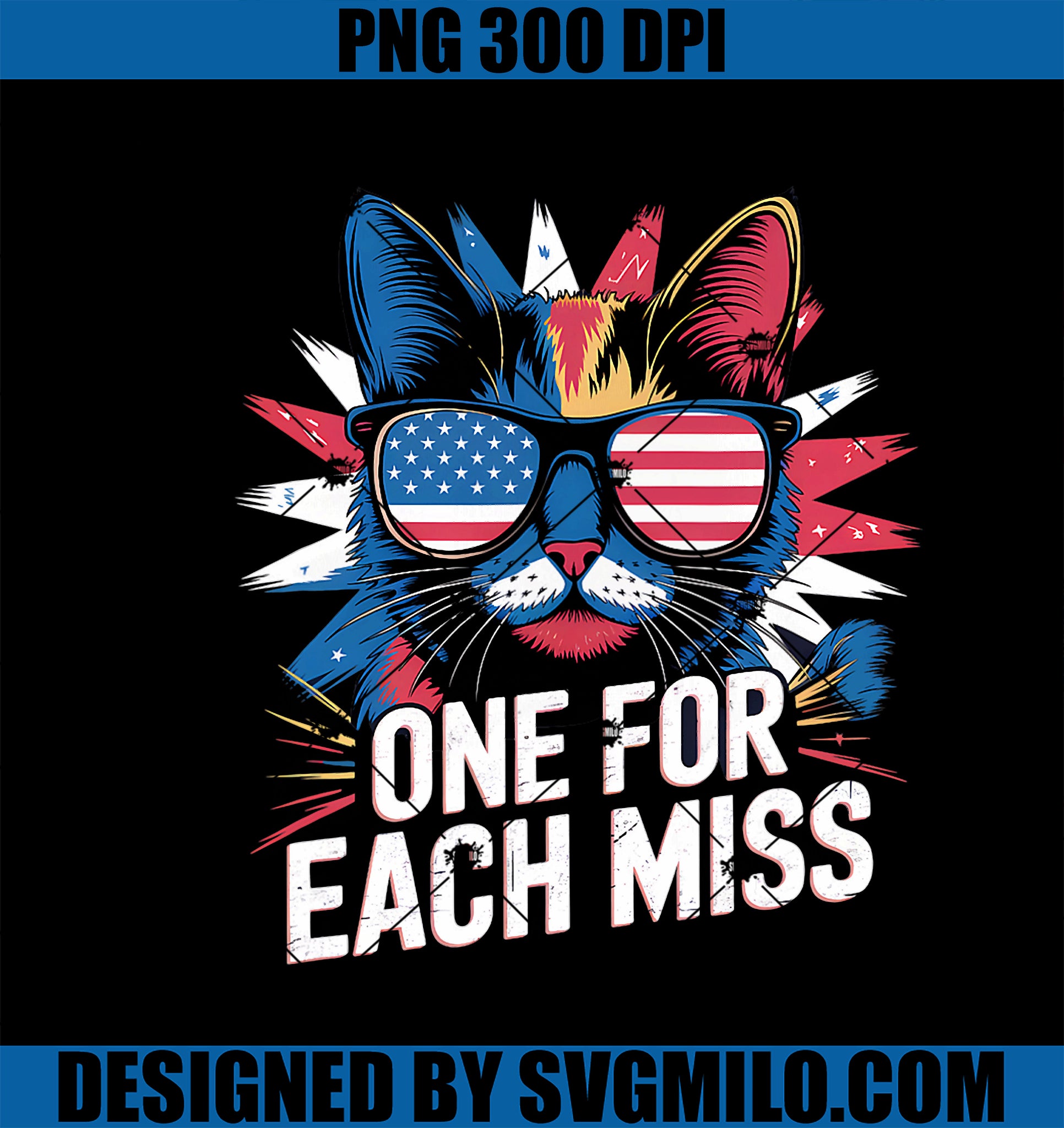 Trump One For Each Miss Cat With American Flag Shades PNG