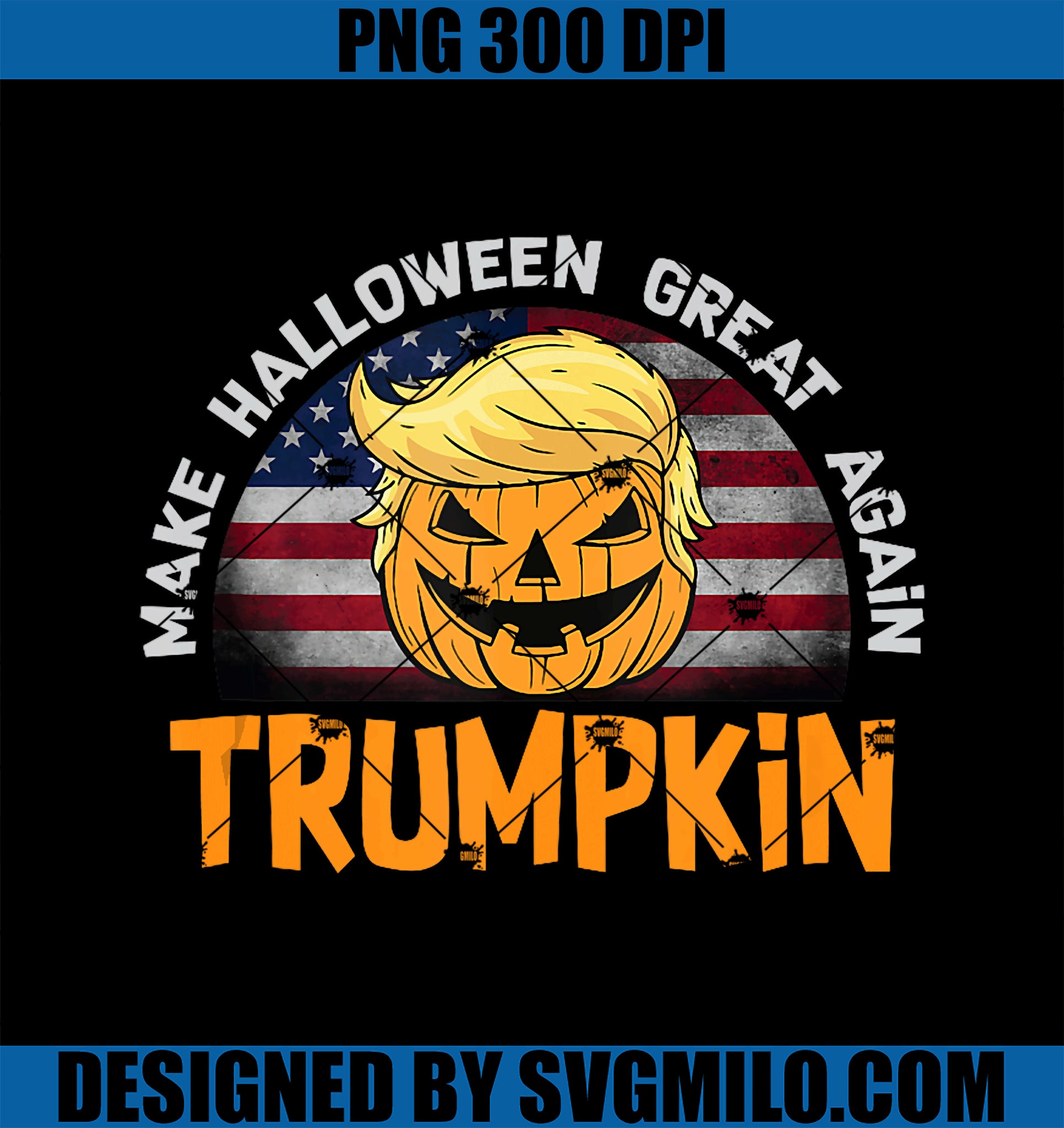 Trumpkin Make Halloween Great Again PNG, Vintage USA Flag Trump PNG