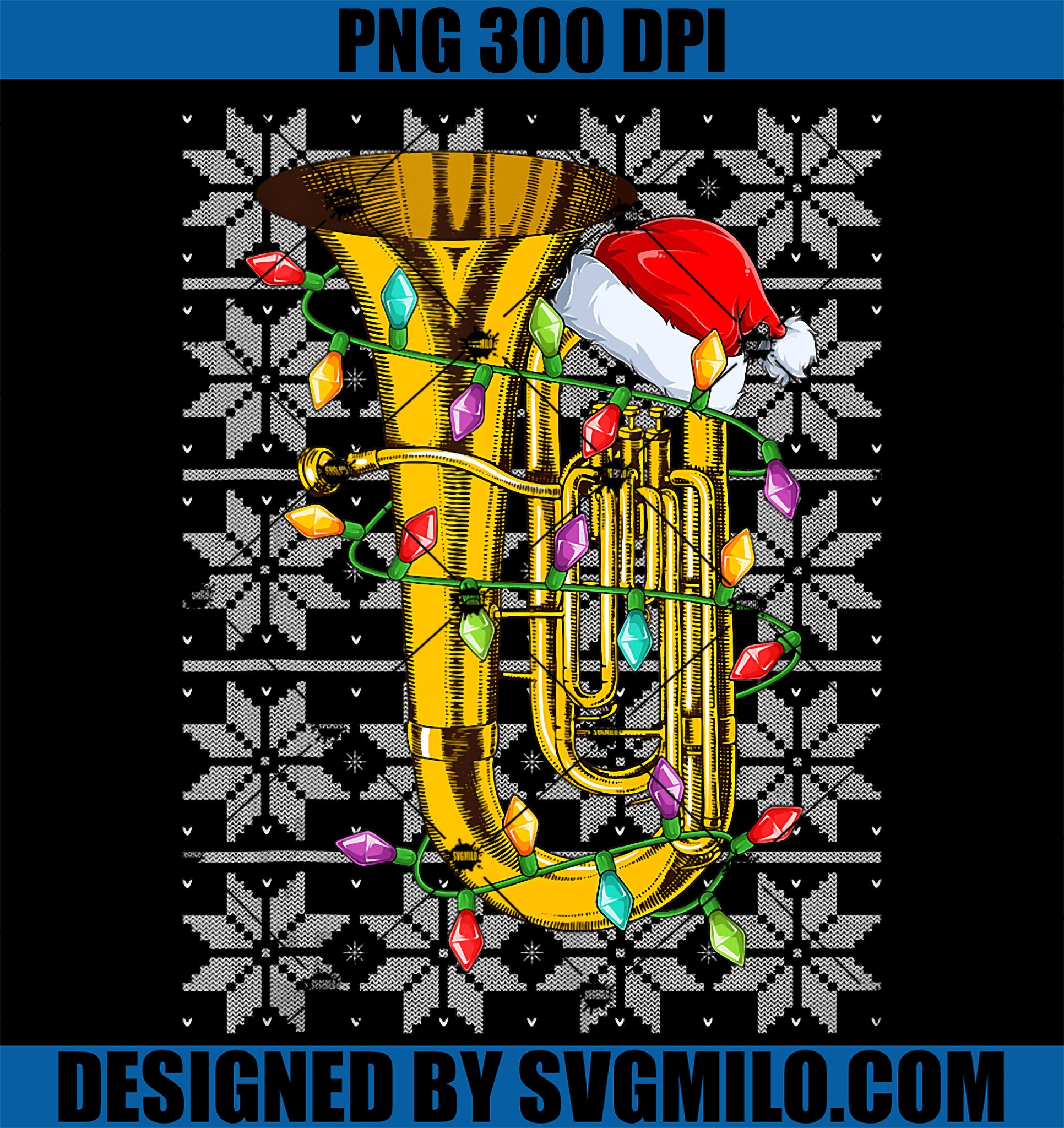 Tuba Musical Christmas Lights PNG, Santa Hat Musical Ugly Xmas PNG