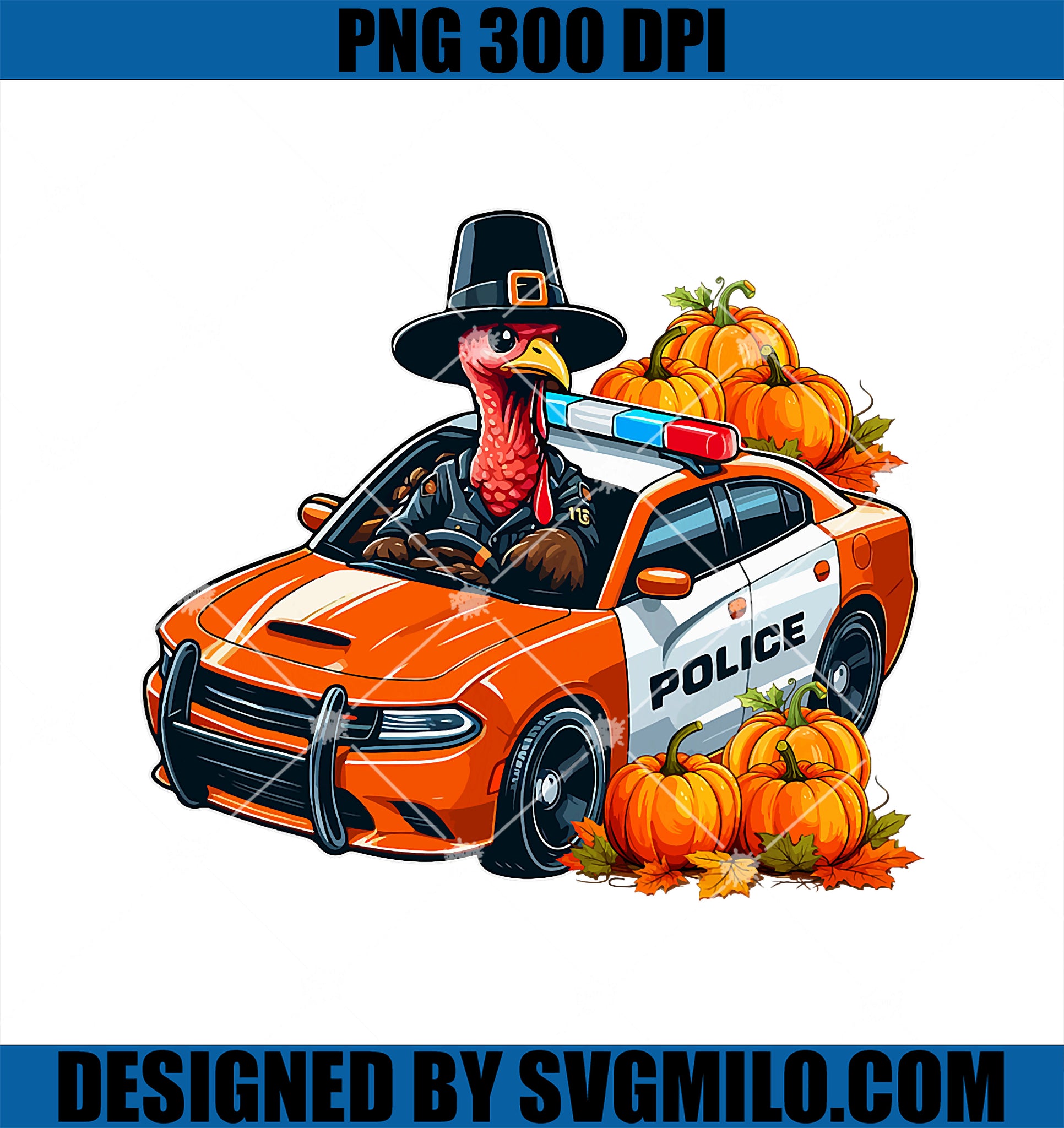 Turkey Driving Police Car Thanksgiving PNG, Driver Fall Pumpkins PNG