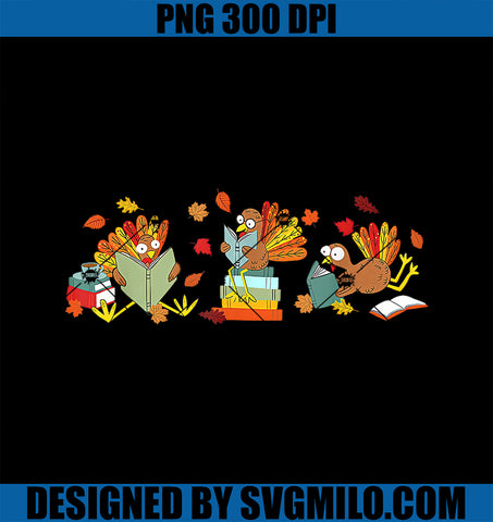 Turkey Reading Books Fall PNG, Thanksgiving Teacher Book Lovers PNG