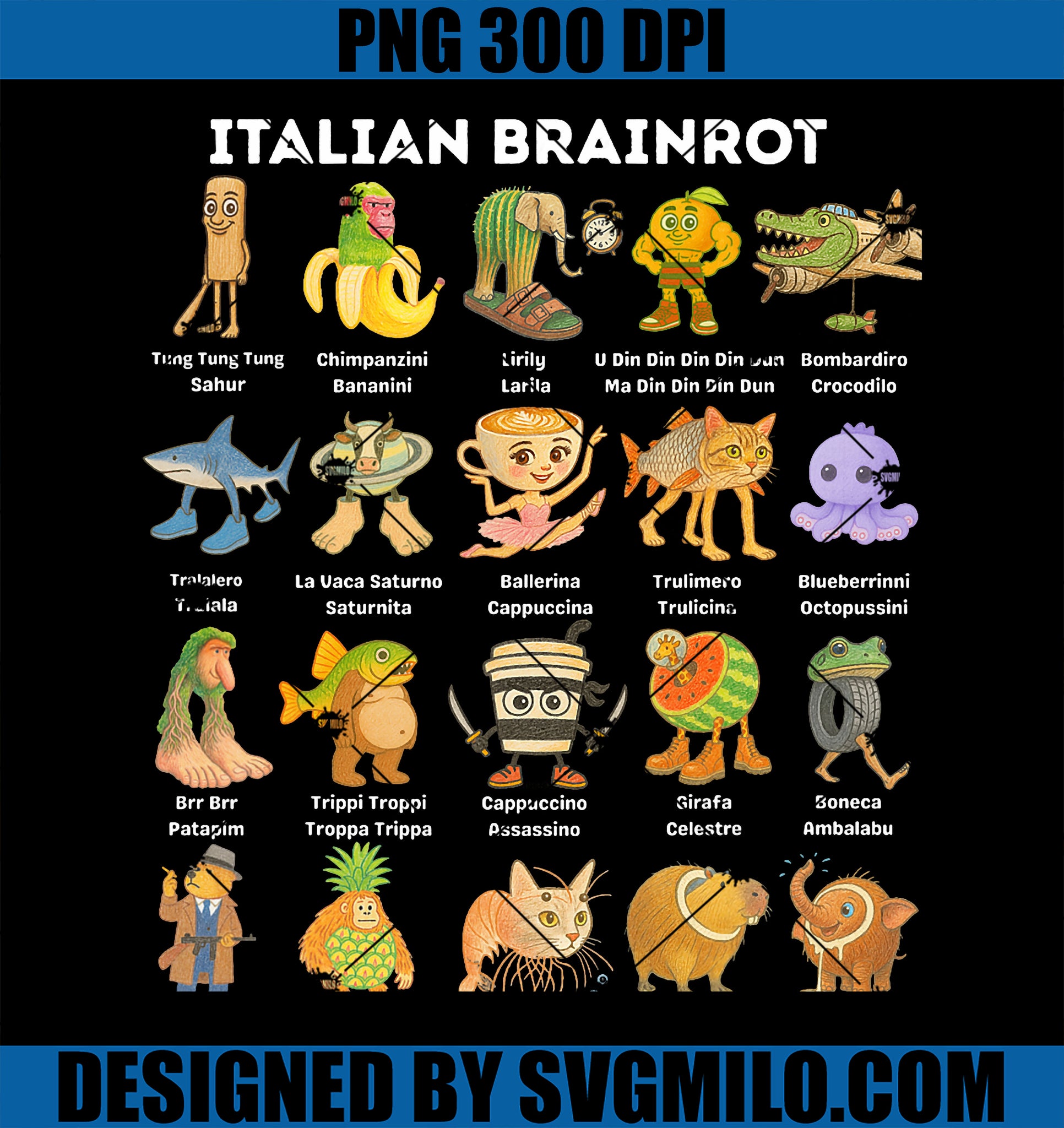 Types Of Italian Brainrot PNG, Meme Character Hand Drawn PNG